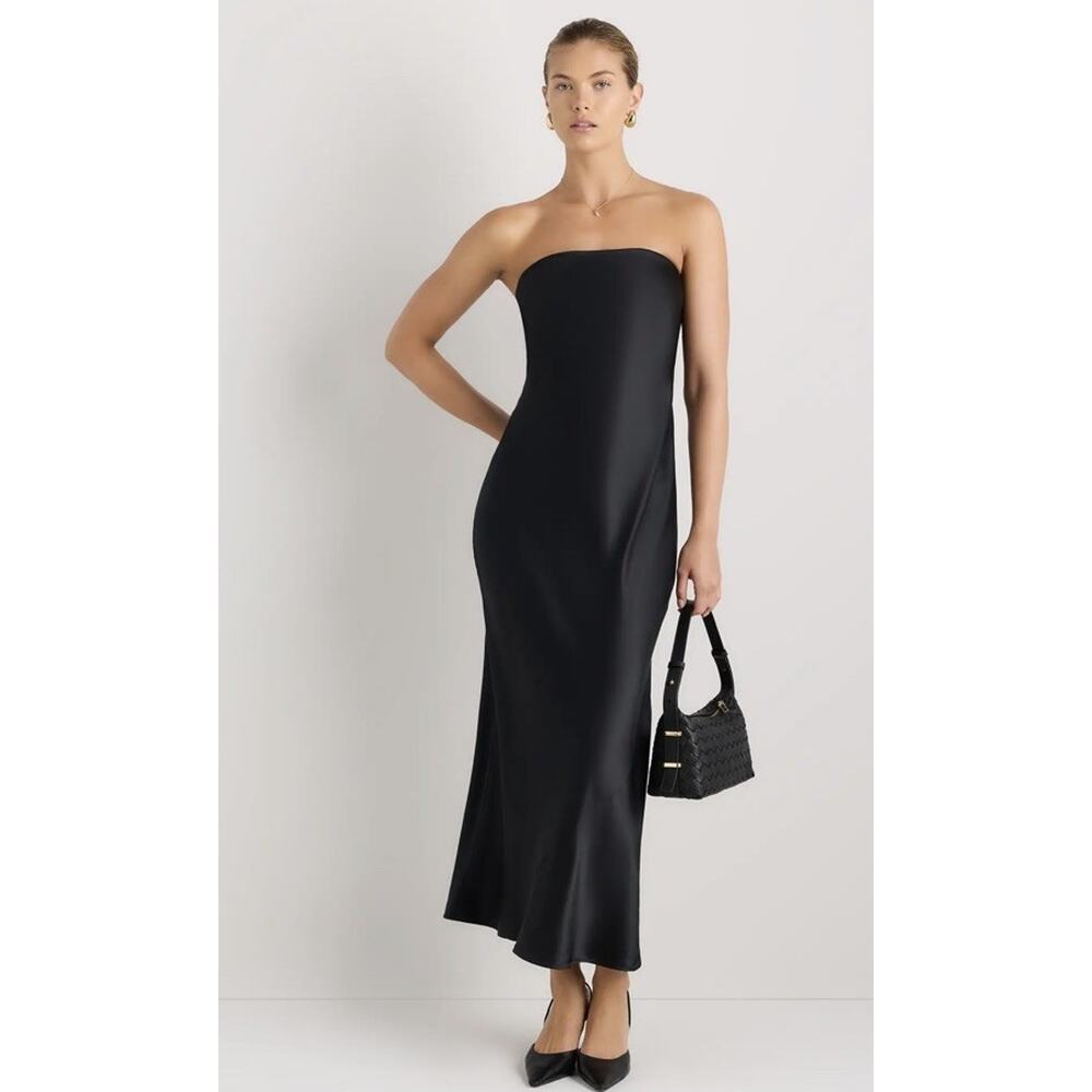 Quince 100% Mulberry Washable Silk Black Midi to Maxi Dress Sz Small NWT